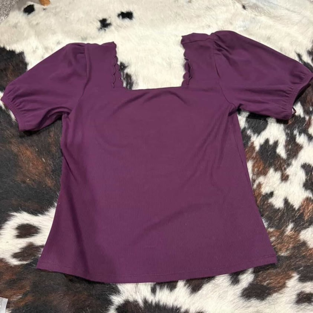 torrid Purple Square-Neck Puff Sleeve Ribbed Top